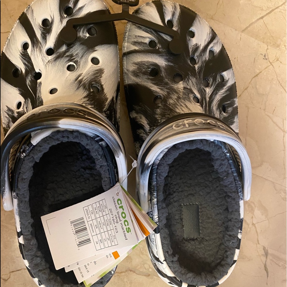 CROCS Black and White Marbled Classic Lined Mules - Picture 3 of 3